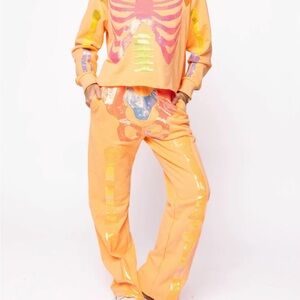 Queen of Sparkles Orange Neon Skeleton Sweatpant